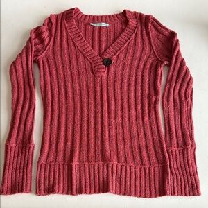 Maunces Ribbed V-Neck Maroon Sweater Women’s Size Large